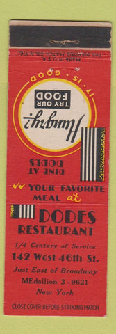 Matchbook Cover - Dodes Restaurant New York City WEAR