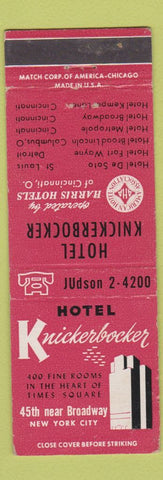 Matchbook Cover - Hotel Knickerbocker New York City