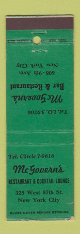 Matchbook Cover - McGovern's Restaurant New York City WEAR