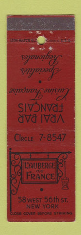 Matchbook Cover - L'Auberge de France New York City