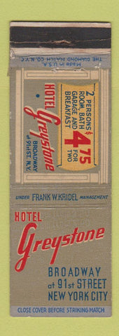 Matchbook Cover - Hotel Greystone New York City WORN
