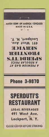 Matchbook Cover - Sperduti's Restaurant Lockport NY Frontier oil gas