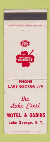 Matchbook Cover - The Lake Crest Motel Lake George NY low phone #