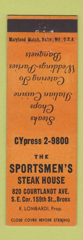 Matchbook Cover - Sportsmen's Steak House Bronx New York City