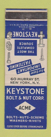 Matchbook Cover - Keystone Bolt and Nut New York City