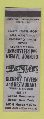 Matchbook Cover - Glenroy Tavern Restaurant Bronx New York City WORN