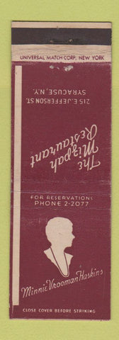 Matchbook Cover - Minnie Vrooman Hoskins Mizpah Restaurant Syracuse NY