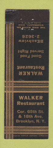 Matchbook Cover - Walker Restaurant Brooklyn NY WEAR