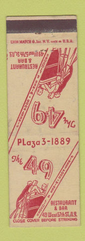 Matchbook Cover - The 49 Restaurant Bar New York City