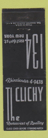 Matchbook Cover - The Clichy Restaurant New York City