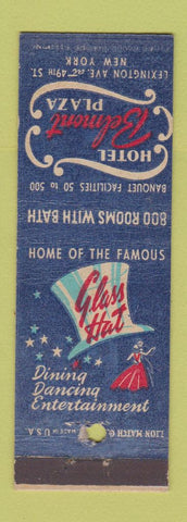 Matchbook Cover - Hotel Belmont Plaza New York City Glass Hat