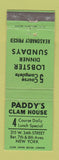 Matchbook Cover - Paddy's Clam House New York City