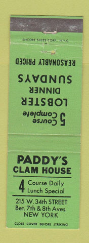 Matchbook Cover - Paddy's Clam House New York City