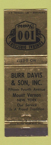 Matchbook Cover - Burr Davis and Son Funeral Home Mount Vernon NY