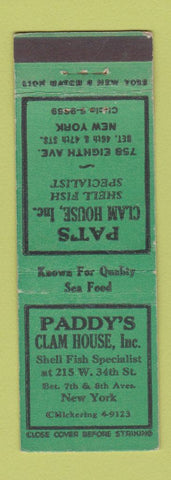 Matchbook Cover - Paddy's Clam House New York City