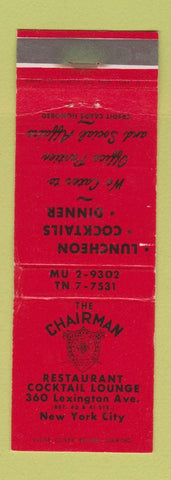 Matchbook Cover - The Chairman Restaurant New York City WEAR