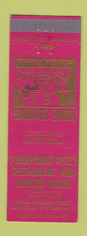 Matchbook Cover - Paramount Pete's Restaurant Saratoga Springs NY