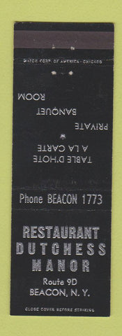 Matchbook Cover - Restaurant Dutchess Manor Beacon NY low phone #