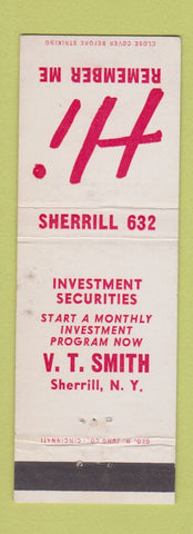Matchbook Cover - VT Smith Investments Sherill NY low phone #