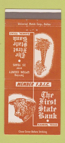 Matchbook Cover - First State Bank Rankin TX 30 Strike