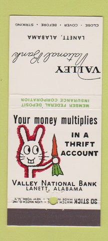 Matchbook Cover - Valley National Bank Lanett AL 30 Stick