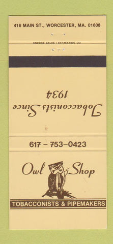 Matchbook Cover - Owl Shop Tobacco Worcester MA 30 Strike