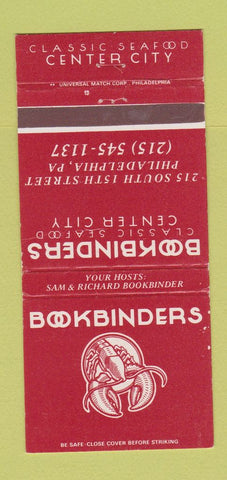 Matchbook Cover - Bookbinders Restaurant Philadelphia PA 30 Strike