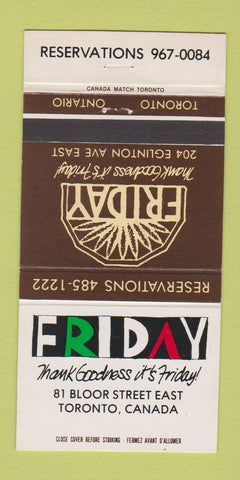 Matchbook Cover - Friday Restaurant Toronto ON 30 Strike