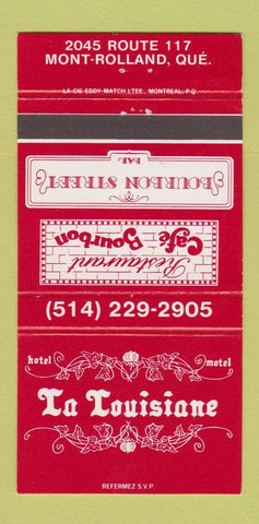 Matchbook Cover - Hotel La Louisiane Mont Rolland QC 30 Strike