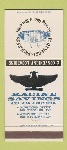 Matchbook Cover - Racine Savings and Loan WI 30 Strike
