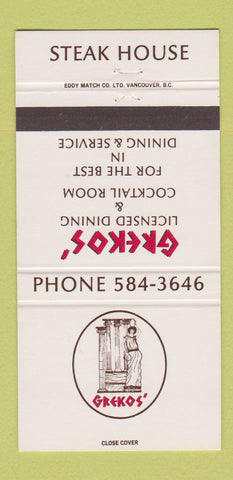 Matchbook Cover - Greko's Steak House 30 Strike