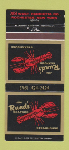 Matchbook Cover - Jim Rund's Seafood Rochester NY 30 Strike