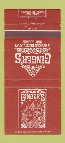 Matchbook Cover - Ginger's Restaurant Hilton Hotel Houston TX 30 Strike