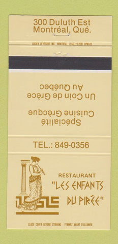 Matchbook Cover - Restaurant Les Enfants Du Piree Montreal QC 30 Strike