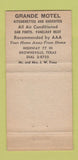Matchbook Cover - Grande Motel Brownsville TX 30 Strike