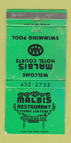 Matchbook Cover - Malbis Restaurant  Mobile? AL WORN 30 Strike