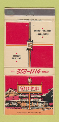 Matchbook Cover - Sterling's Restaurant Sunland CA 30 Strike