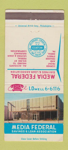 Matchbook Cover - Media Federal Savings and Loan Media PA 30 Strike