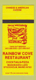 Matchbook Cover - Rainbow Cove Restaurant Stockholm ME Chinese 30 Strike
