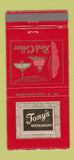 Matchbook Cover - Tony's Restaurant Red Cellar Morgantown WV 30 Strike