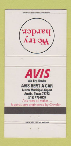 Matchbook Cover - Avis Car Rentals Austin TX 30 Strike