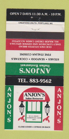 Matchbook Cover - Anjon's Italian Restaurant Scarborough ME 30 Strike