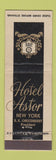 Matchbook Cover - Hotel Astor New York City #1 Black White