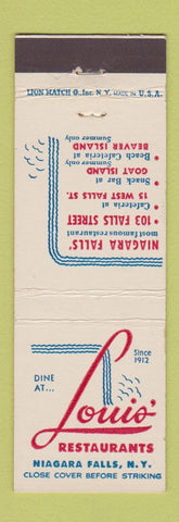 Matchbook Cover - Louis' Restaurants Niagara Falls NY