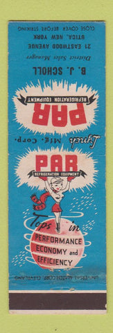Matchbook Cover - PAR Refrigeration BJ Scholl Utica NY girlie