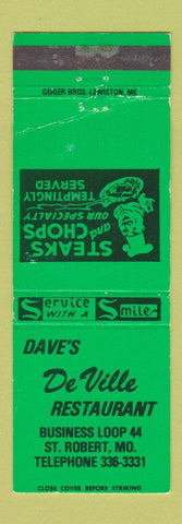 Matchbook Cover - Dave's DeVille Restaurant St Robert MO WEAR