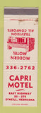 Matchbook Cover - Capri Motel O'Neill NE WEAR