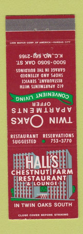 Matchbook Cover - Hall's Chestnut Restaurant Twin Oaks Apartments Kansas City MO