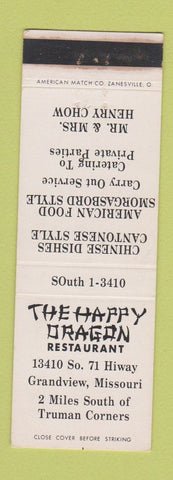Matchbook Cover - The Happy Dragon Restaurant Grandview MO