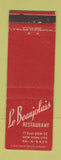 Matchbook Cover - Le Beaujolais Restaurant New York City